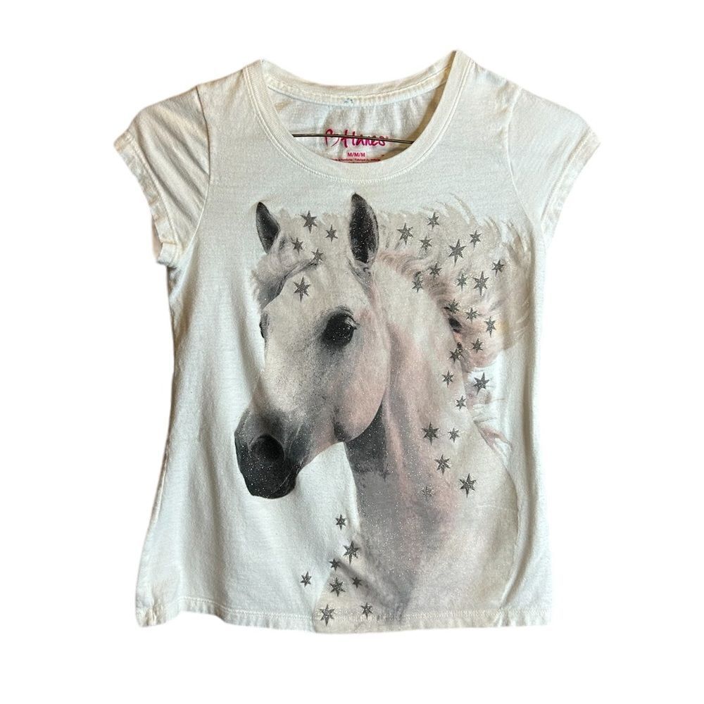5‎ for $25🔥Girls Medium Hanes White Horse T-Shirt